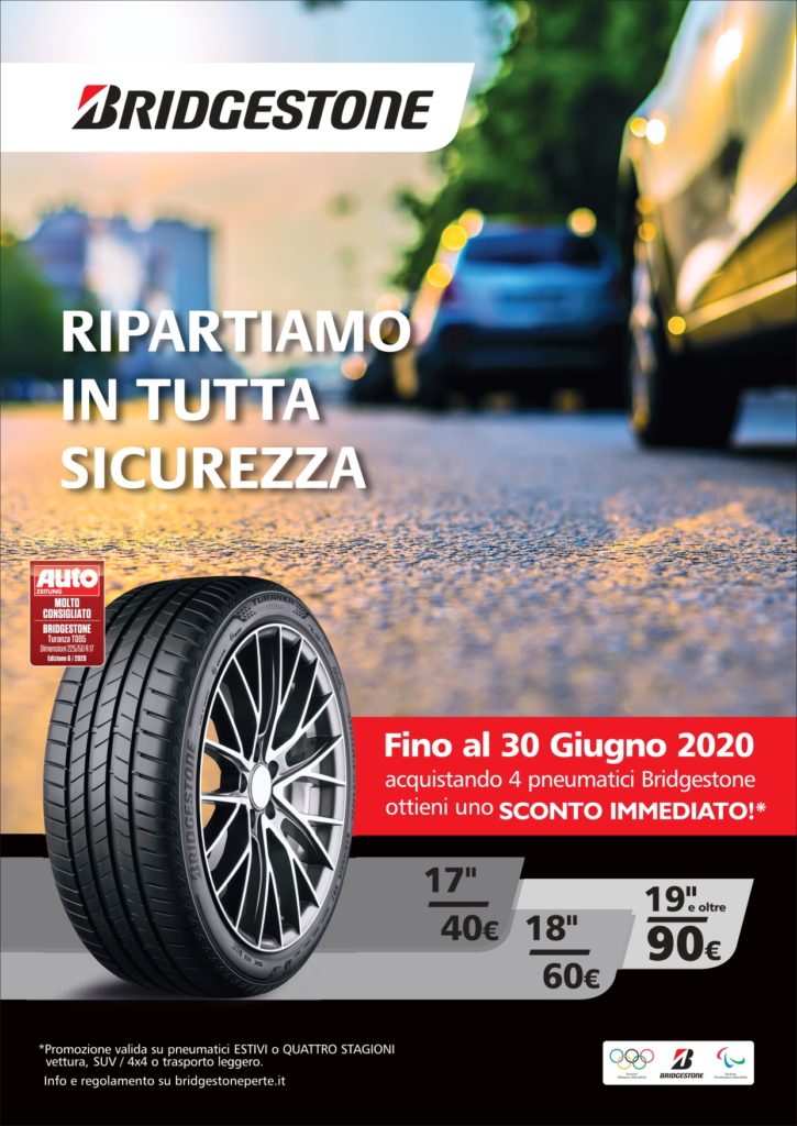 promozione Bridgestone Ripartiamo in tutta sicurezza sconto gomme gommista first stop rivenditori
