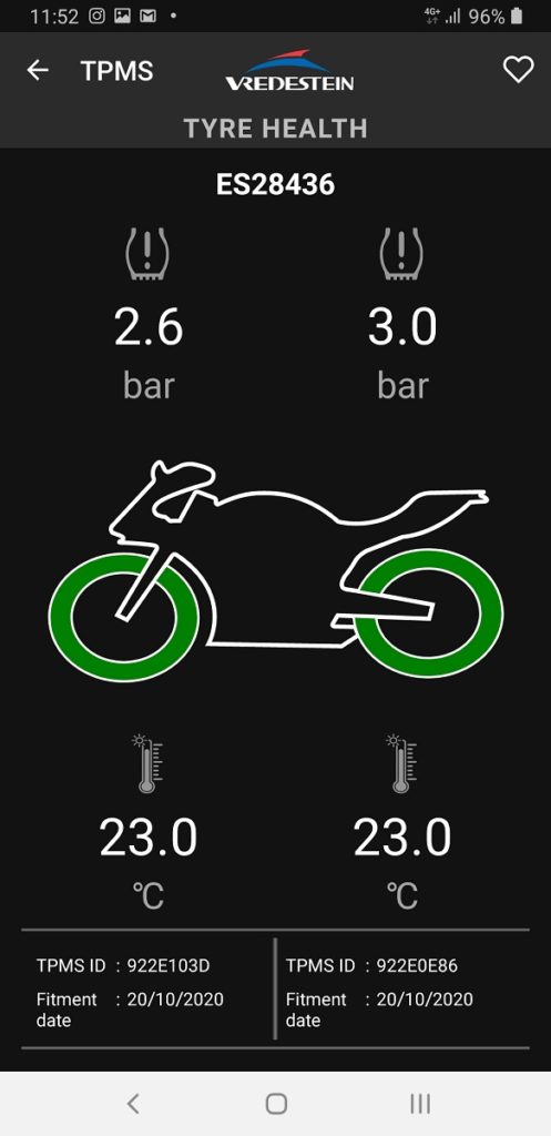 pressione delle gomme moto sotto controllo con App e TPMS by Vredestein distribuite sst temperatura pneumatici motociclette scooter
