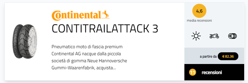 pneumatici moto Continental classifiche pneumatico moto dell'anno Ottimi risultati nella ricerca Pneumatico moto dell'anno per i Continental ContiTrailAttack 3, TKC 70, ContiScoot, ContiRaceAttack 2, ContiSportAttack 4, ContiRoadAttack 3, ContiTour recensioni pareri opinioni