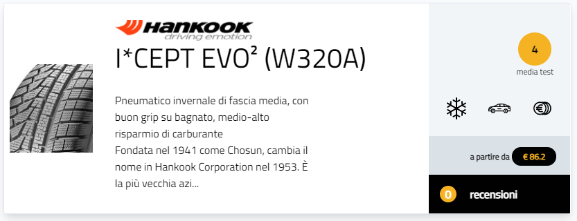 Hai provato i pneumatici invernali Hankook i*cept evo 2? Posta la tua recensione! recensioni