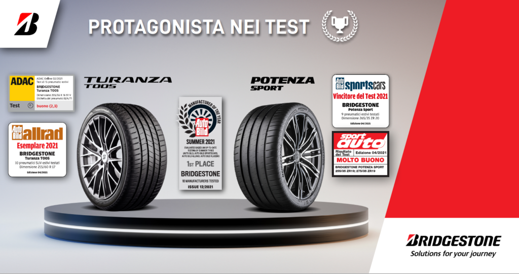 Bridgestone Potenza Sport e Turanza  T005 protagonisti nei principali test europei sui pneumatici estivi 2021