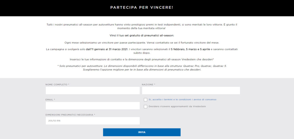 concorso Vredestein pneumatici all season vinci set gratuito Quatrac Pro 5