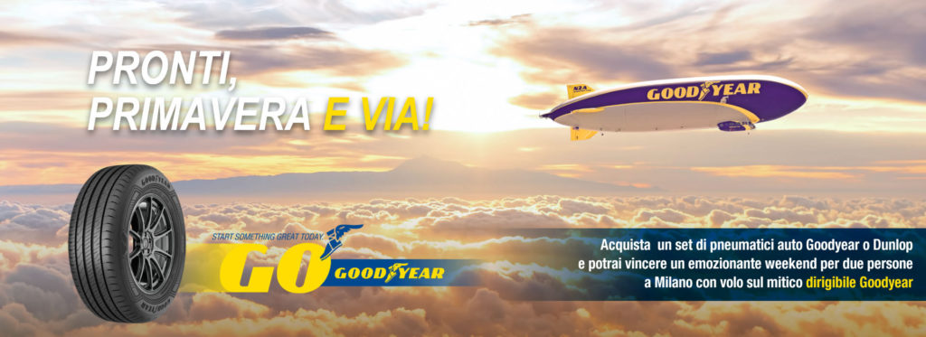 sconto Goodyear 100 euro acquisto pneumatici premio volo dirigibile blimp