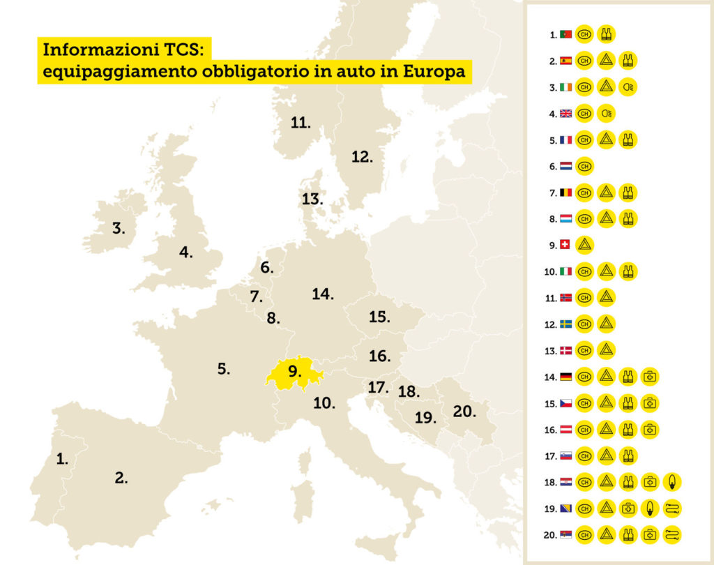 equipaggiamento auto Vacanze in camper tcs regole paesi europei