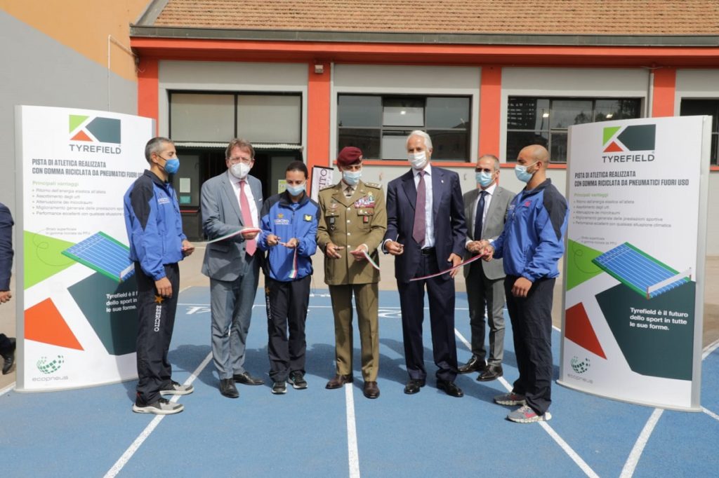 gomma riciclata All’Accademia Militare di Modena una pista di atletica da Pneumatici Fuori Uso grazie ad Ecopneus pneumatici usati fuori uso