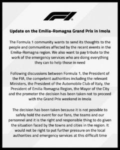annullato gp emilia romagna imola f1 formula 1 2023
