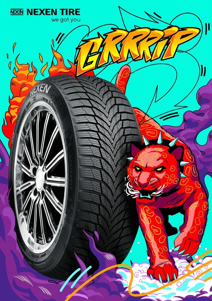 Kervin Brisseaux firma la campagna Nexen Tire pubblicità pneumatici gomme pubblicitaria advertising locandina immagini tigre puma animali